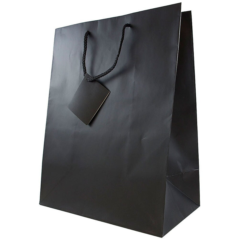 JAM Paper Matte Gift Bag with Rope Handles, 10" x 13" x 5", Black, 3 Bags/Pack (673MABLA)