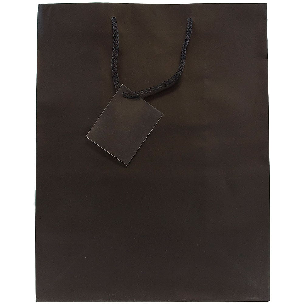 JAM Paper Matte Gift Bag with Rope Handles, 10" x 13" x 5", Black, 3 Bags/Pack (673MABLA)