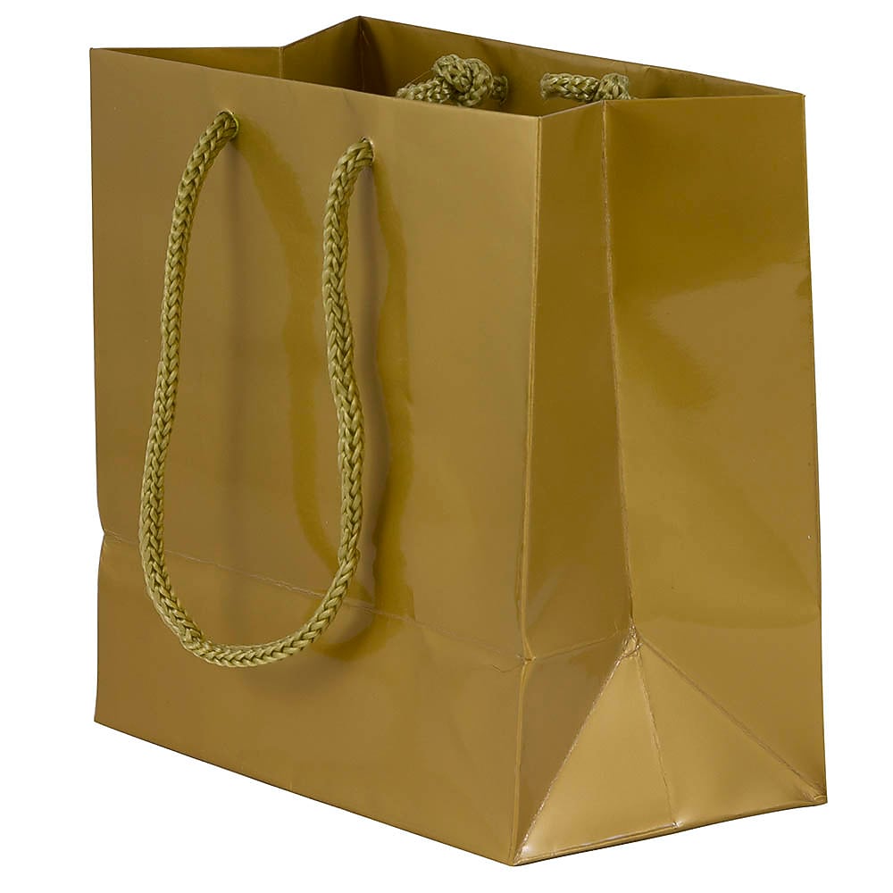 JAM Paper Glossy Gift Bag with Rope Handles, 6.5" x 6.5" x 3.5", Gold, 3 Bags/Pack (896GLGOA)