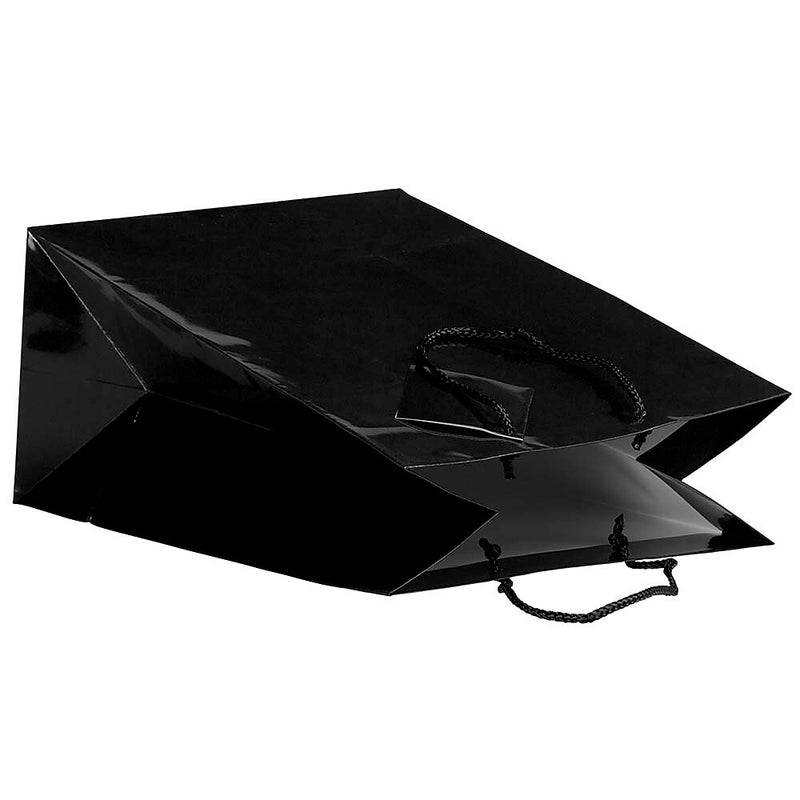 JAM Paper Glossy Gift Bags with Rope Handles, 10" x 5" x 13", Black, 100 Bags/Pack (673GLBL100)