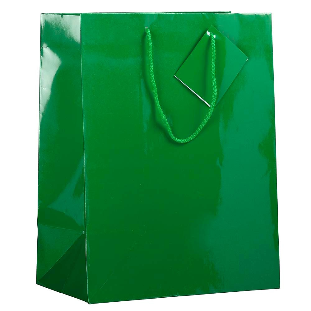 JAM Paper Glossy Gift Bags with Rope Handles, 10" x 13", Green, 3 Bags/Pack (673GLGRB)