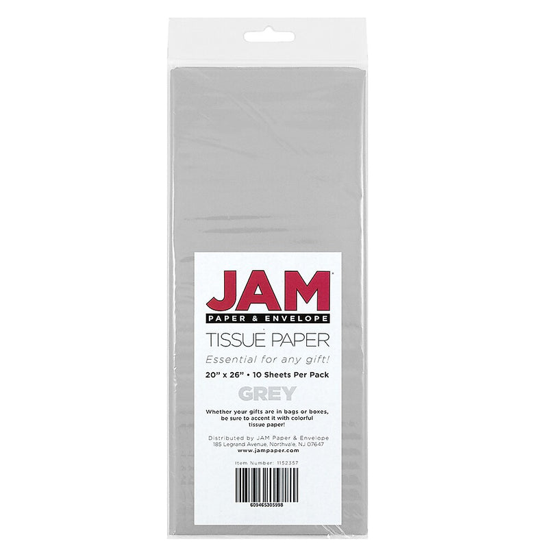 JAM Paper 20" x 26" Tissue Paper, Grey/Silver, 20 Sheets/Pack (1152357A)