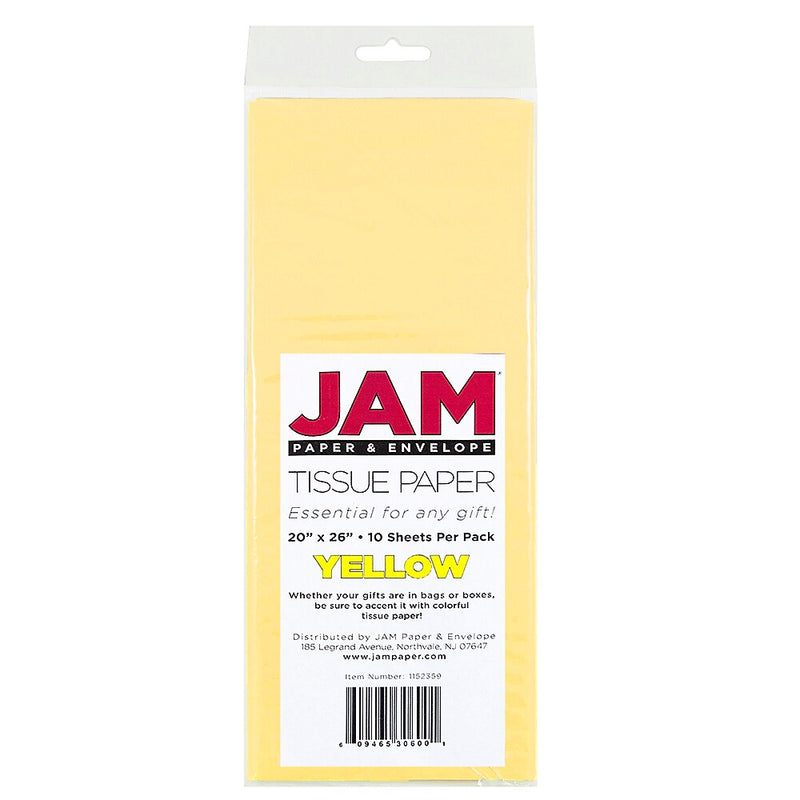 JAM Paper 20" x 26" Tissue Paper, Yellow, 20 Sheets/Pack (1152359A)
