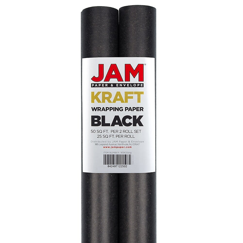 JAM Paper Wrapping Paper, 25 Sq. ft. x 30", Black Kraft Paper, 2/Pack (165K25BLG)