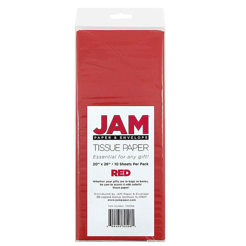 JAM Paper 20" x 26" Tissue Paper, Red, 20 Sheets/Pack (1152356A)