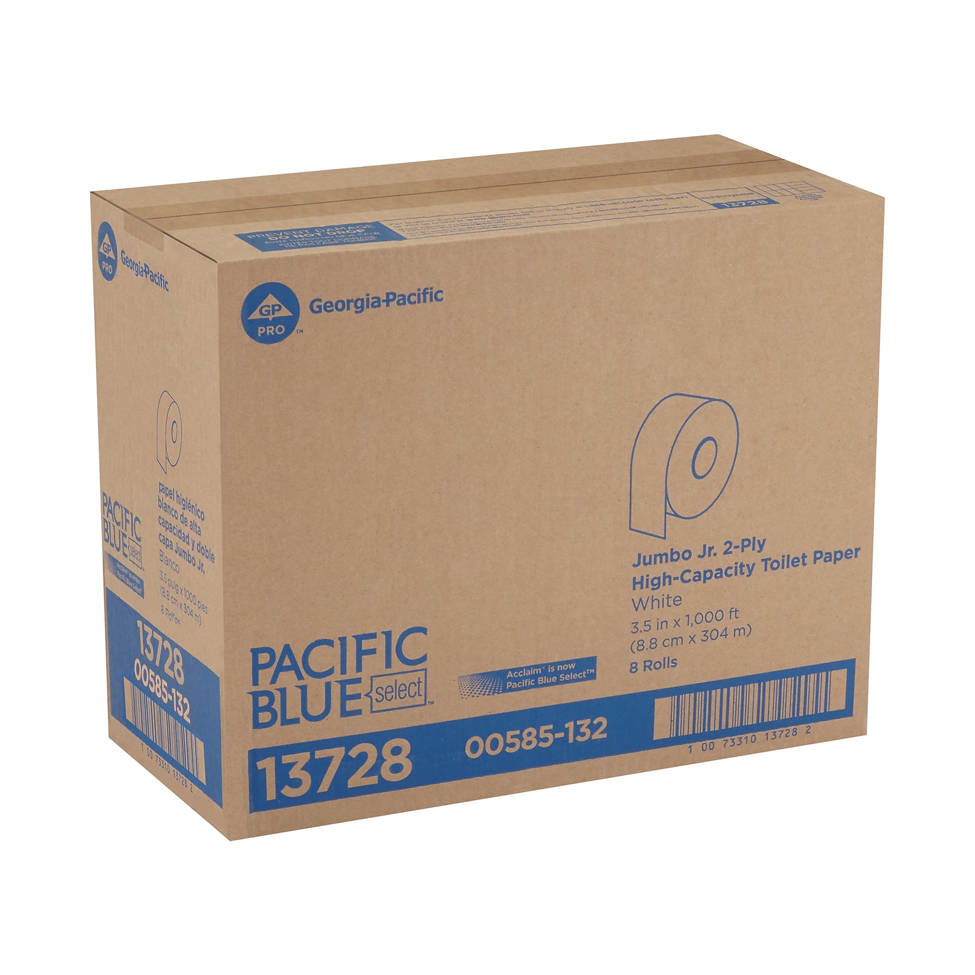 Pacific Blue Select Jumbo Jr. Toilet Paper, 2-ply, White, 1000 ft./Roll, 8 Rolls/Carton (13728)