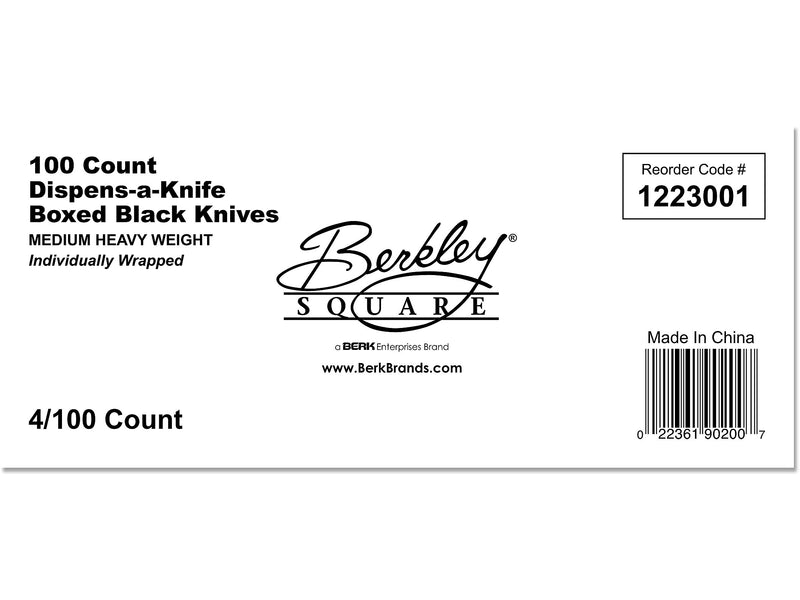 Berkley Square Dispens-a-Knife Polystyrene Knife, Medium-Weight, Black, 100/Box (1223001)