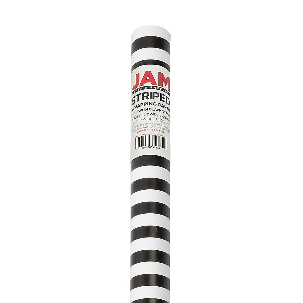 JAM Paper Wrapping Paper, 25 Sq. ft. x 30", Black & White Stripes, 2/Pack (226531182A)