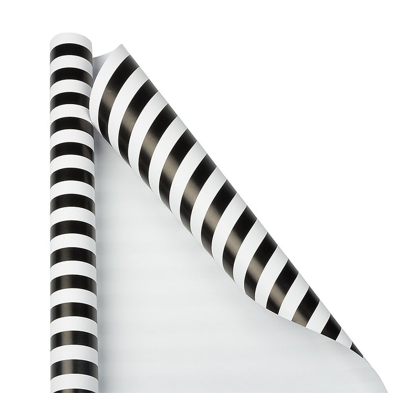 JAM Paper Wrapping Paper, 25 Sq. ft. x 30", Black & White Stripes, 2/Pack (226531182A)