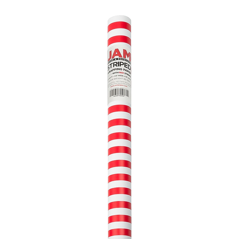 JAM Paper Wrapping Paper, 25 Sq. ft. x 30", Red & White Stripes, 2/Pack (2226517000C)