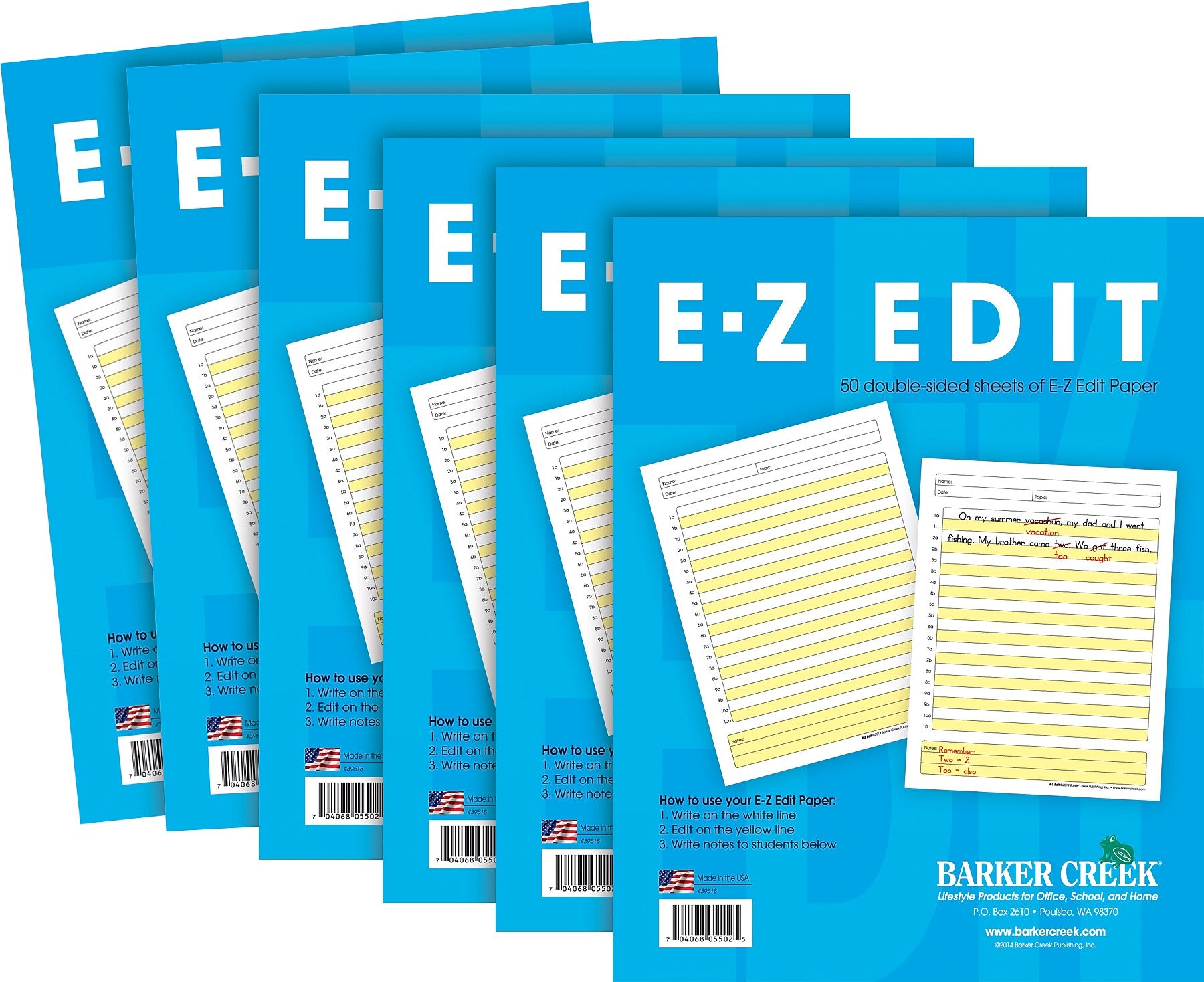 Barker Creek E-Z Edit Handwriting Practice Paper, 8.5" x 11", 60 lbs., Multicolored, 300 Sheets/Pack (BC550206)