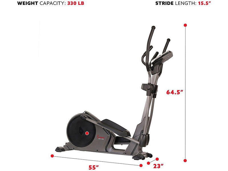Sunny Health and Fitness Pre-Programmed Elliptical Trainer, 15.5" Stride (SF-E3912)