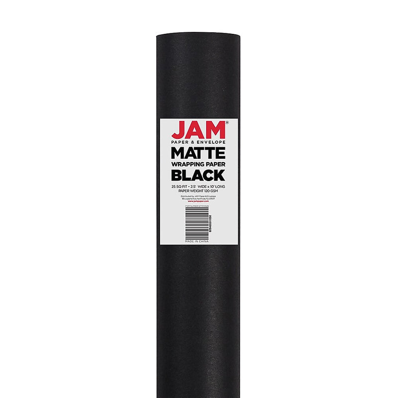 JAM Paper Wrapping Paper, 25 Sq. ft. x 30", Matte Black, 2/Pack (277013526A)