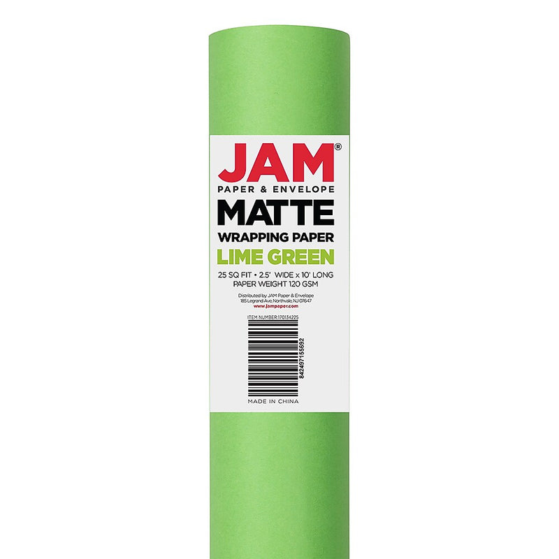 JAM Paper Wrapping Paper, 25 Sq. ft. x 30", Matte Lime Green, 2/Pack (170134225A)