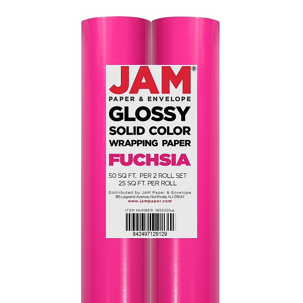 JAM Paper Wrapping Paper, 25 Sq. ft. x 30", Fuchsia, 2/Pack (165S25FUA)