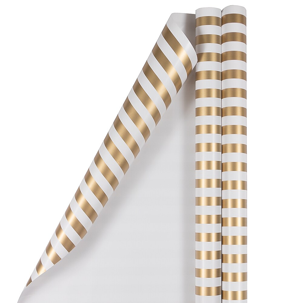 JAM Paper Wrapping Paper, 25 Sq. ft. x 30", Gold & White Stripes, 2/Pack (2226517001A)