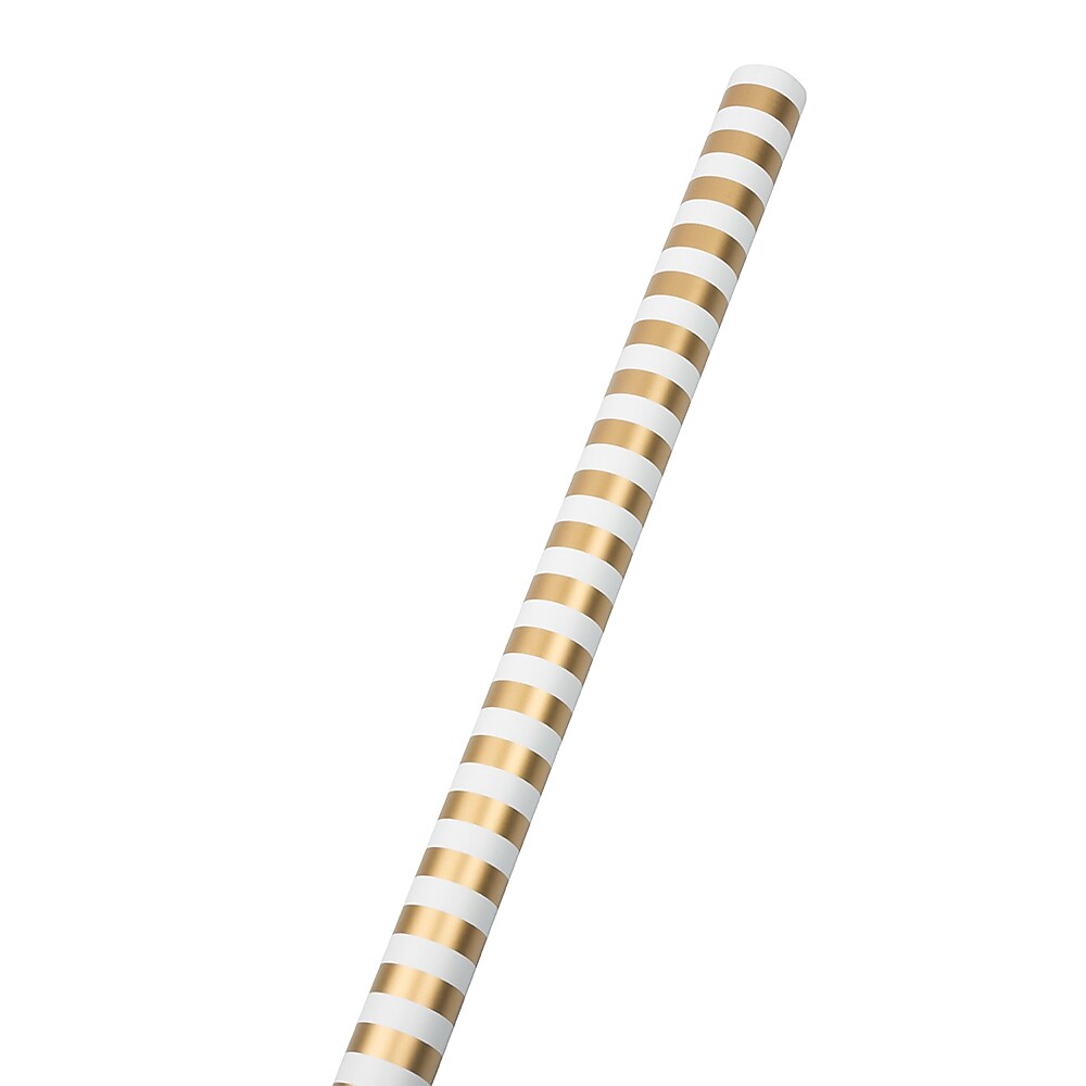 JAM Paper Wrapping Paper, 25 Sq. ft. x 30", Gold & White Stripes, 2/Pack (2226517001A)