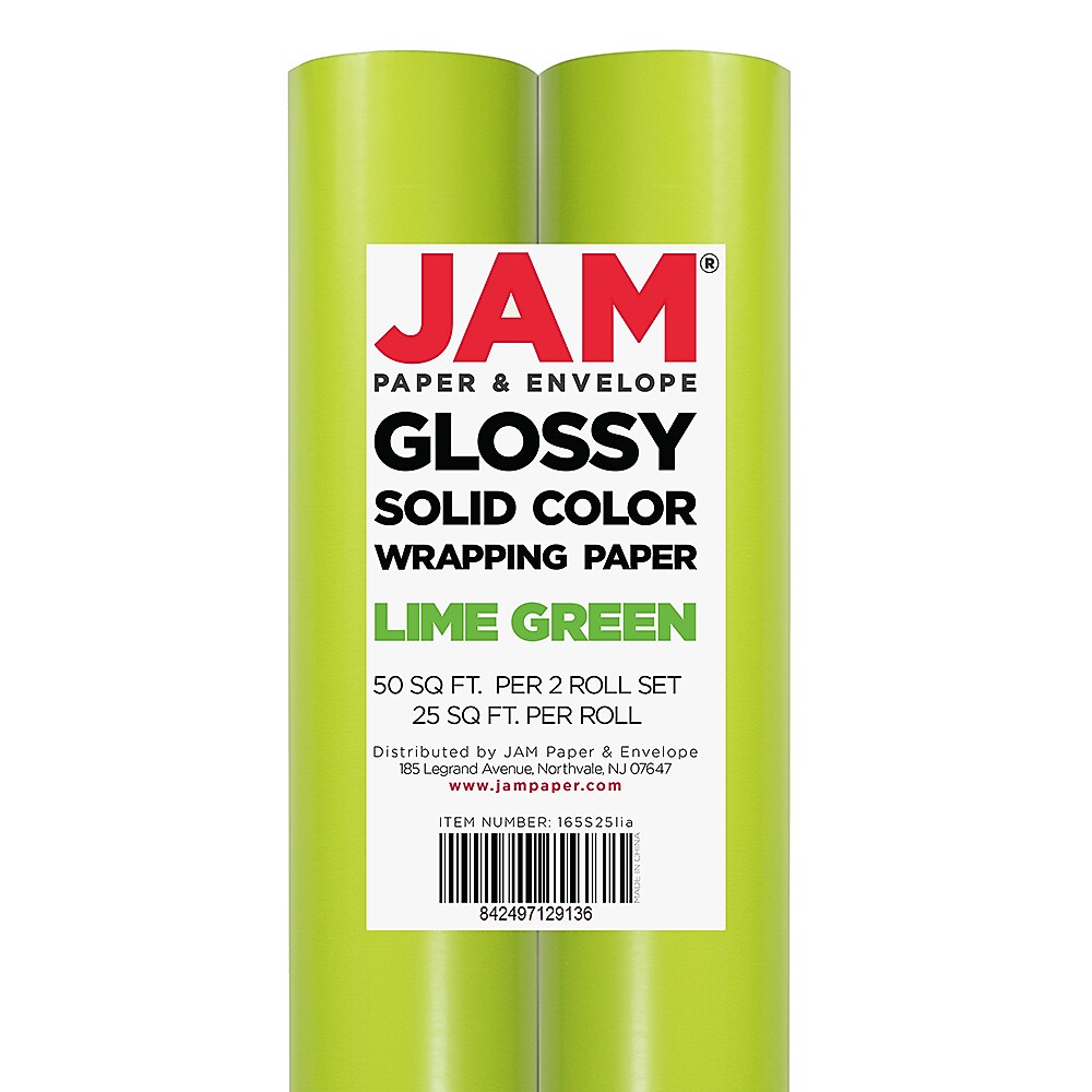 JAM Paper Wrapping Paper, 25 Sq. ft. x 30", Lime Green, 2/Pack (165S25LIA)