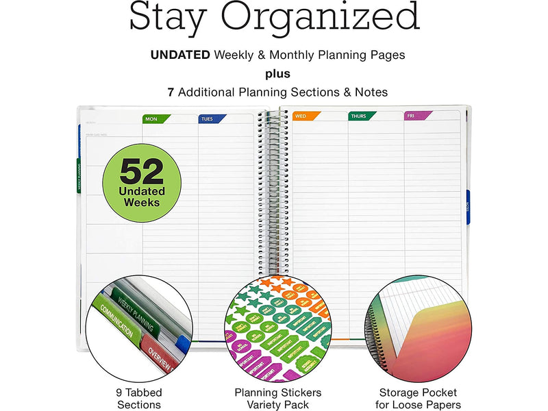 Global Printed Products Deluxe 8.5" x 11" Teacher Academic Planner, Multicolor (DTP-0001-U22-S)