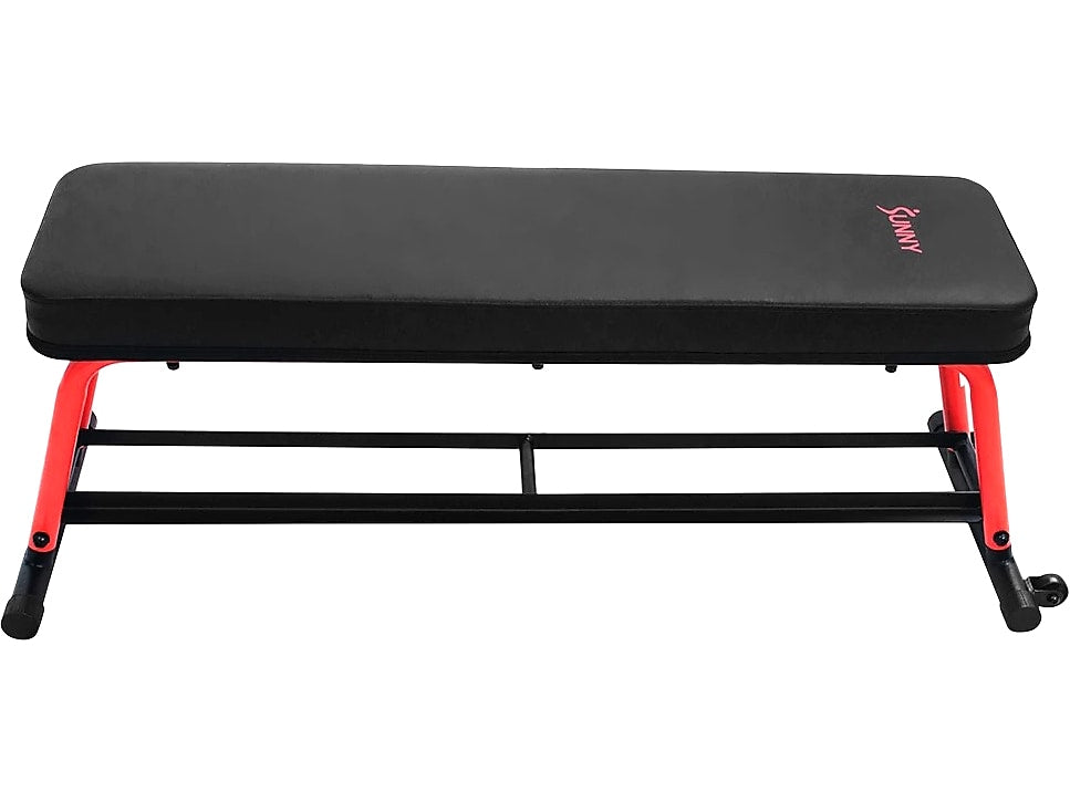 Sunny Health & Fitness Power Zone Black/Red Strength Flat Bench, 1000 Lbs. Weight Capacity (SF-BH6996)