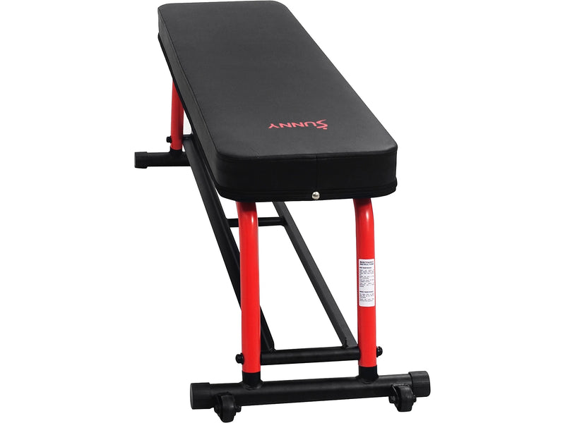 Sunny Health & Fitness Power Zone Black/Red Strength Flat Bench, 1000 Lbs. Weight Capacity (SF-BH6996)