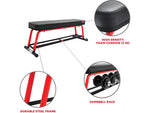 Sunny Health & Fitness Power Zone Black/Red Strength Flat Bench, 1000 Lbs. Weight Capacity (SF-BH6996)