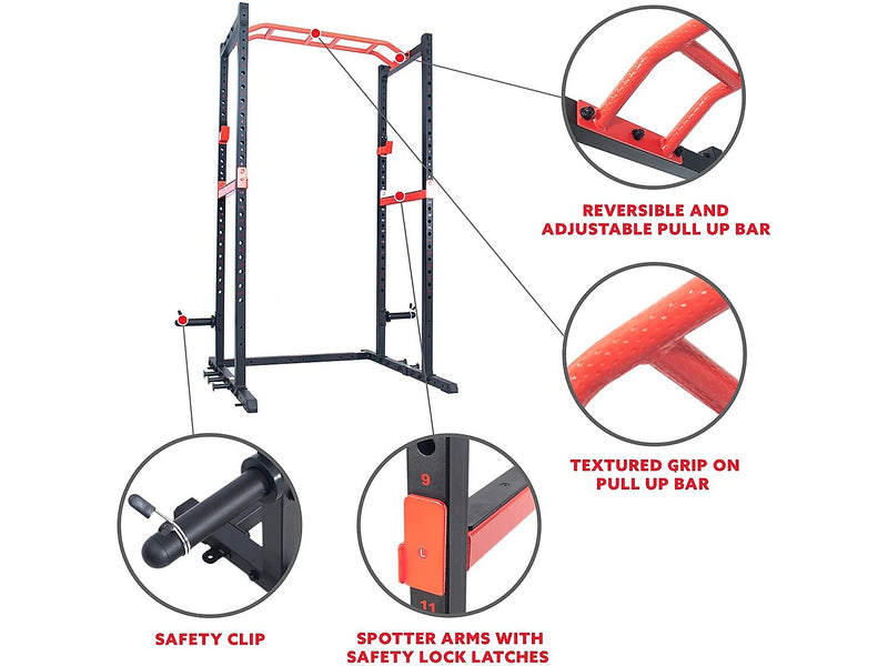 Sunny Health & Fitness Power Zone Black/Red Power Cage, 1000 Lbs. Weight Capacity (SF-XF9925)