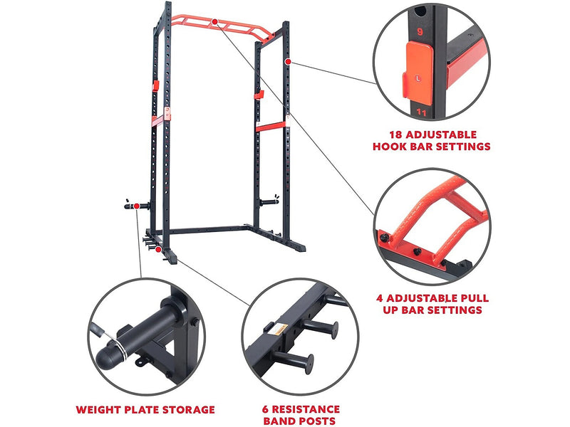 Sunny Health & Fitness Power Zone Black/Red Power Cage, 1000 Lbs. Weight Capacity (SF-XF9925)