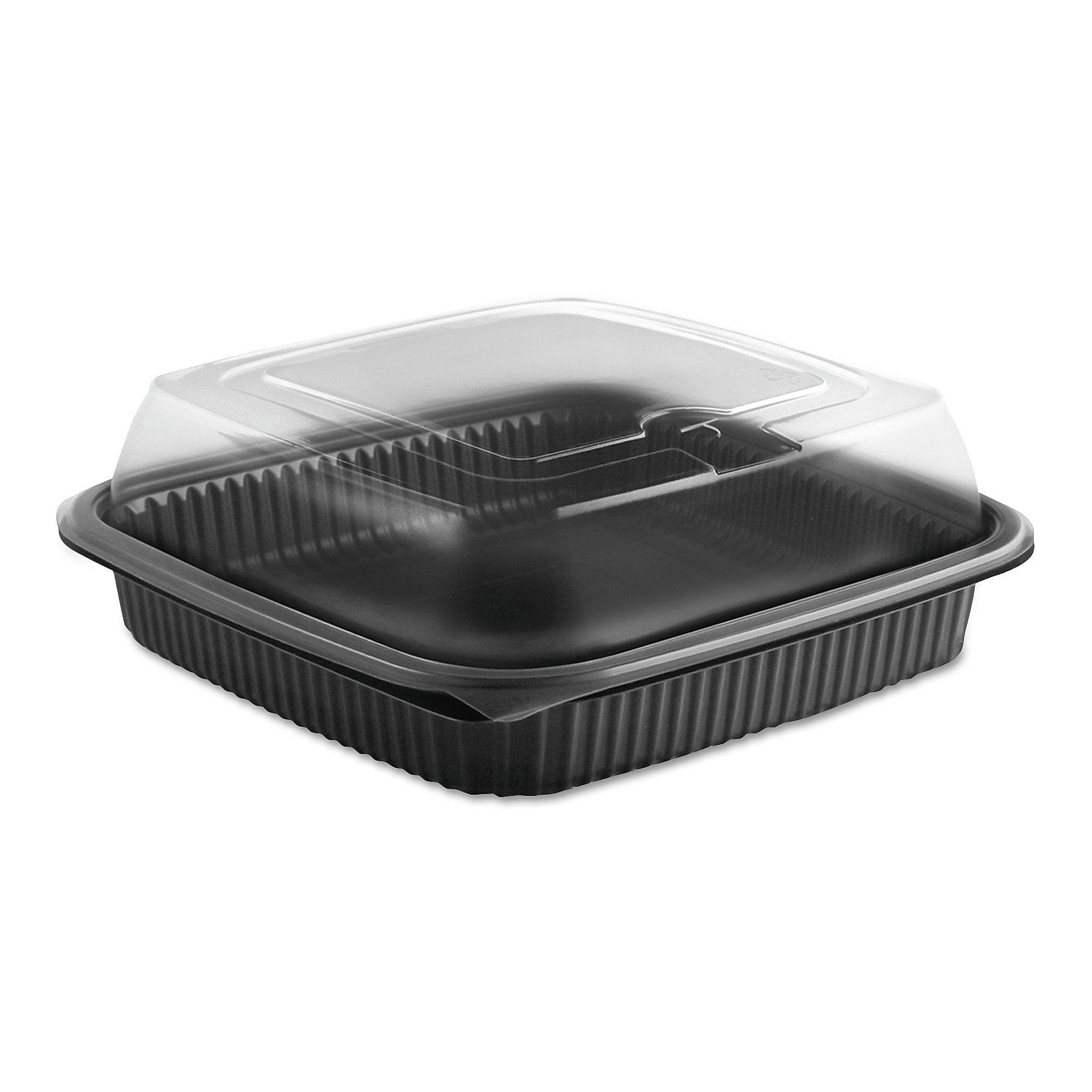 Anchor Culinary Squares 2-Piece Microwavable Container, 36 oz, Clear/Black, 8.46 x 8.46 x 2.91,150/Carton (ANZ4118515)