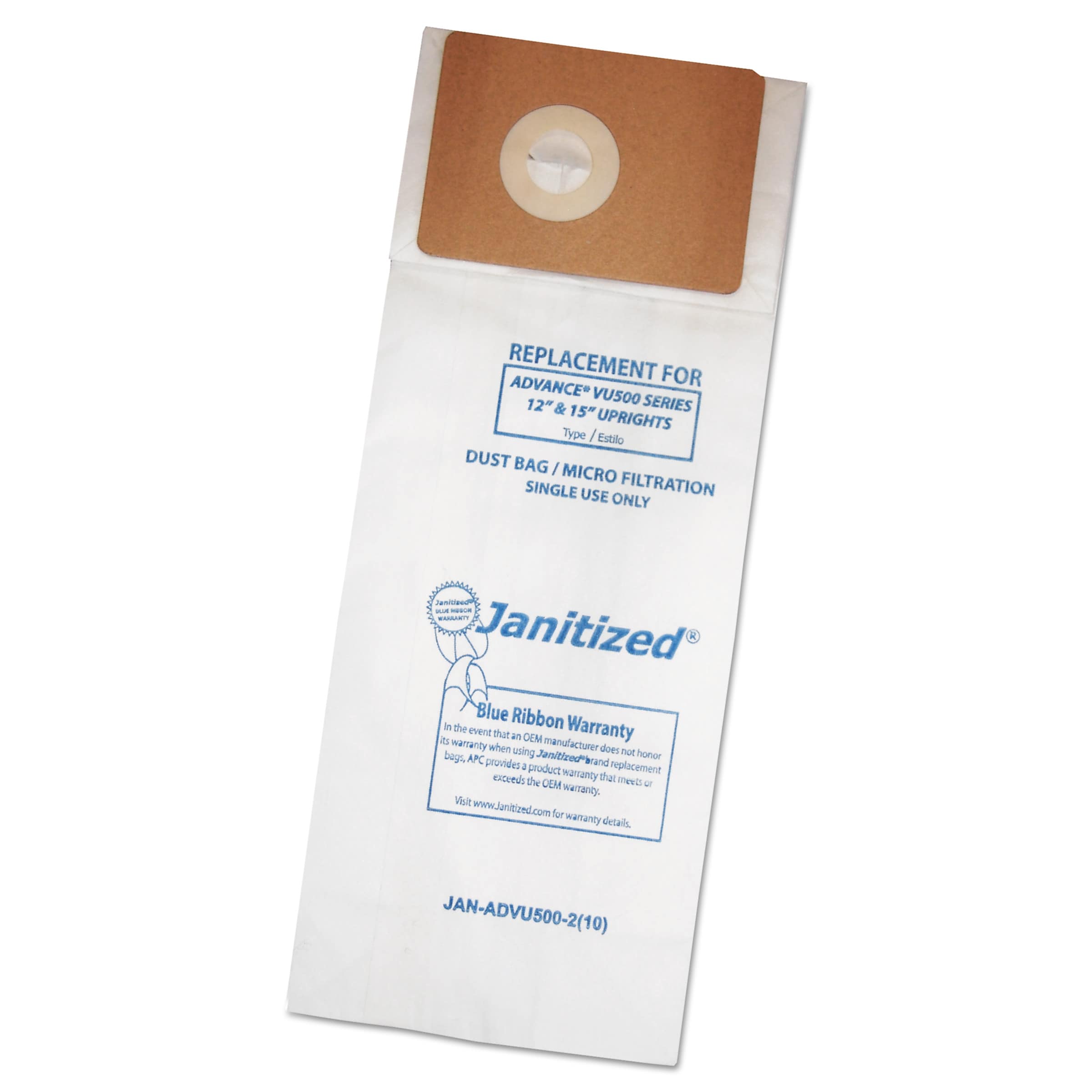 Janitized Vacuum Filter Bags Designed to Fit Advance VU500/Triple S Triumph, 100/Carton (APCADVU500210)
