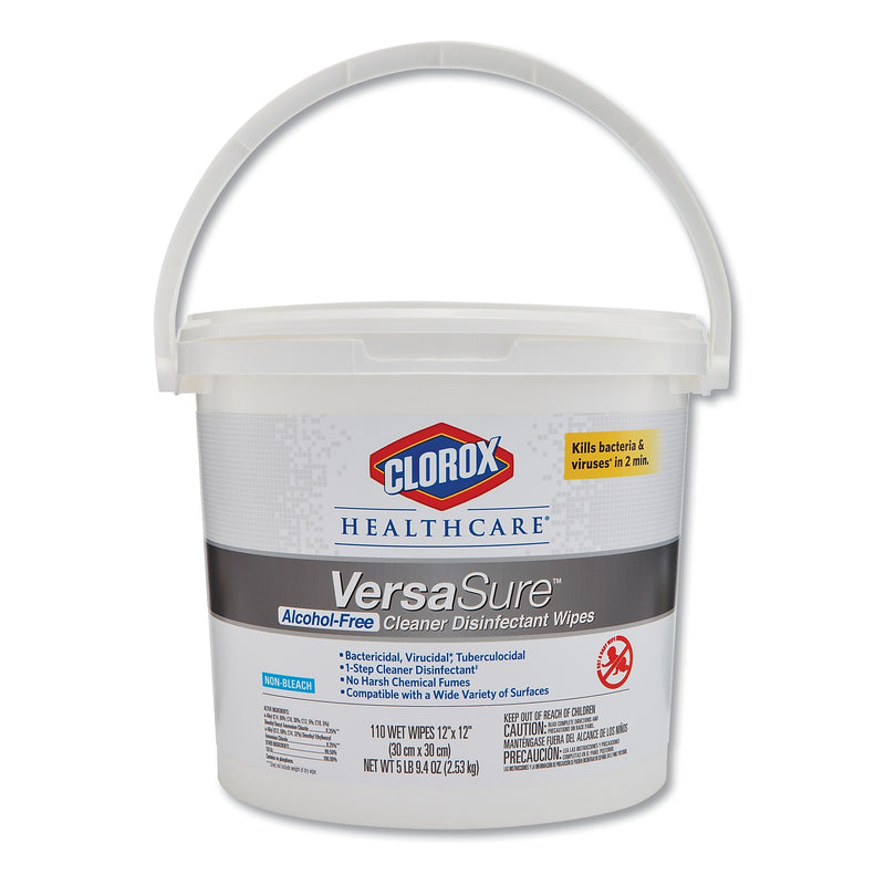 Clorox VersaSure Disinfecting Wipes, 1-Ply, 12" x 12", White, 110/Bucket, 2/Carton (CLO31759)