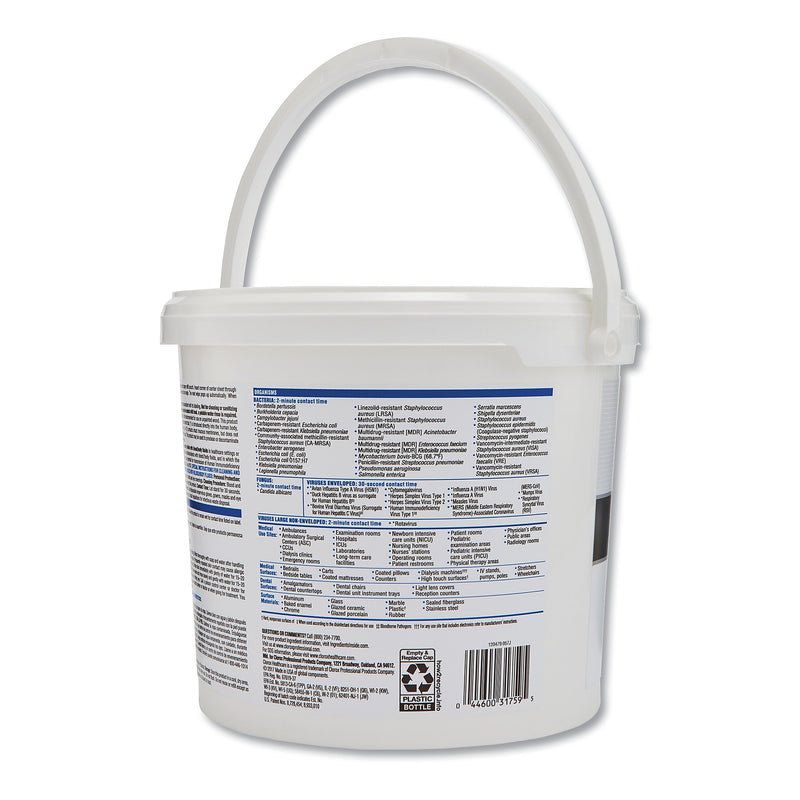 Clorox VersaSure Disinfecting Wipes, 1-Ply, 12" x 12", White, 110/Bucket, 2/Carton (CLO31759)