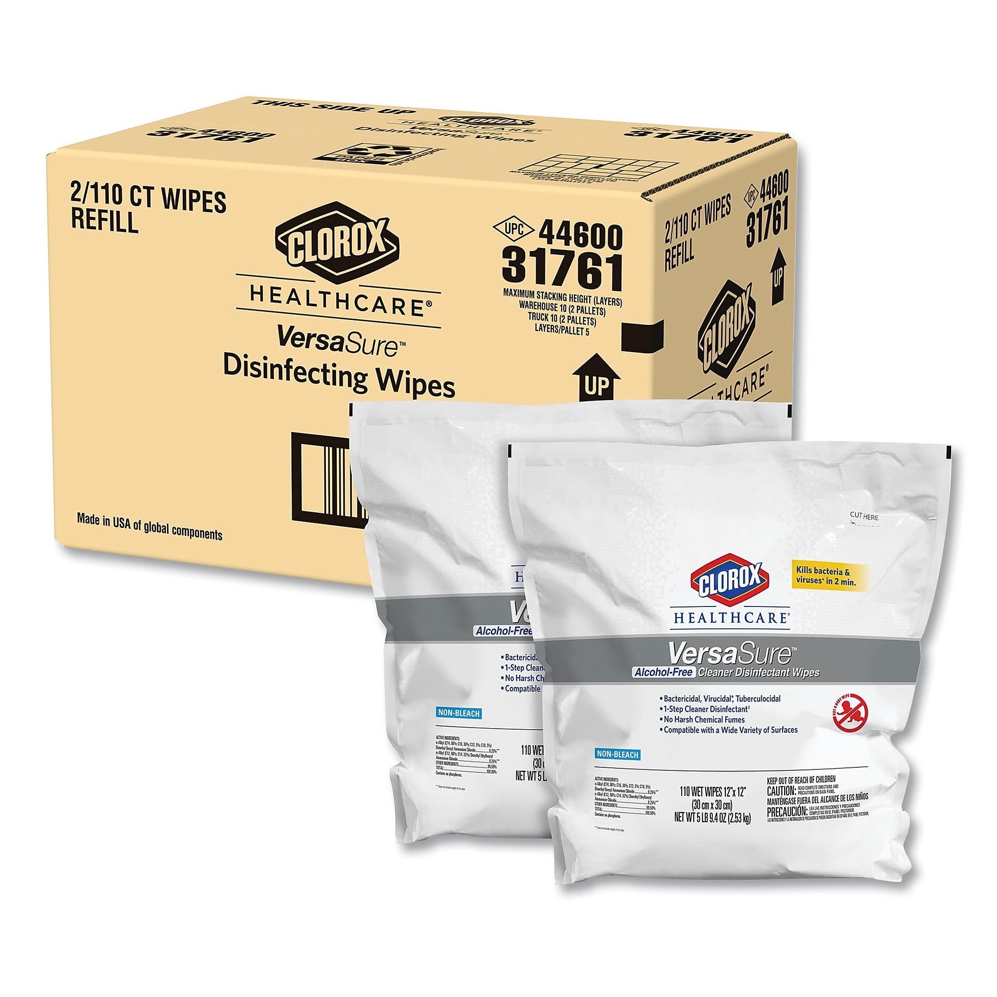 Clorox VersaSure Disinfecting Wipes, White, 110/Pouch, 2/Carton (CLO31761)