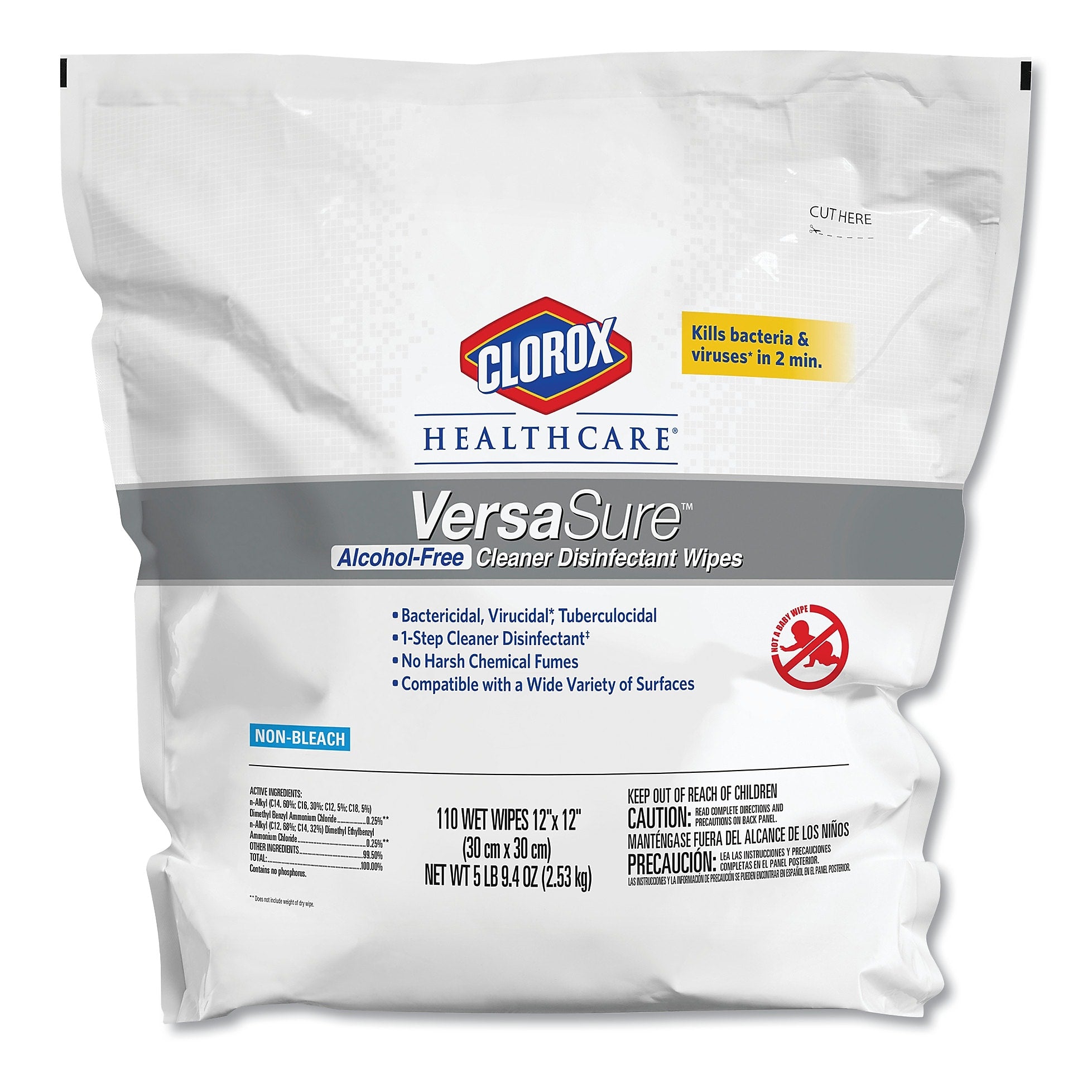 Clorox VersaSure Disinfecting Wipes, White, 110/Pouch, 2/Carton (CLO31761)