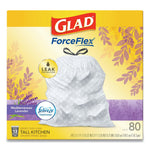 Glad OdorShield Tall Kitchen Drawstring Bags, 13 gal, 0.95 mil, 24" x 27.38", White, 80/Box (CLO78902BX)