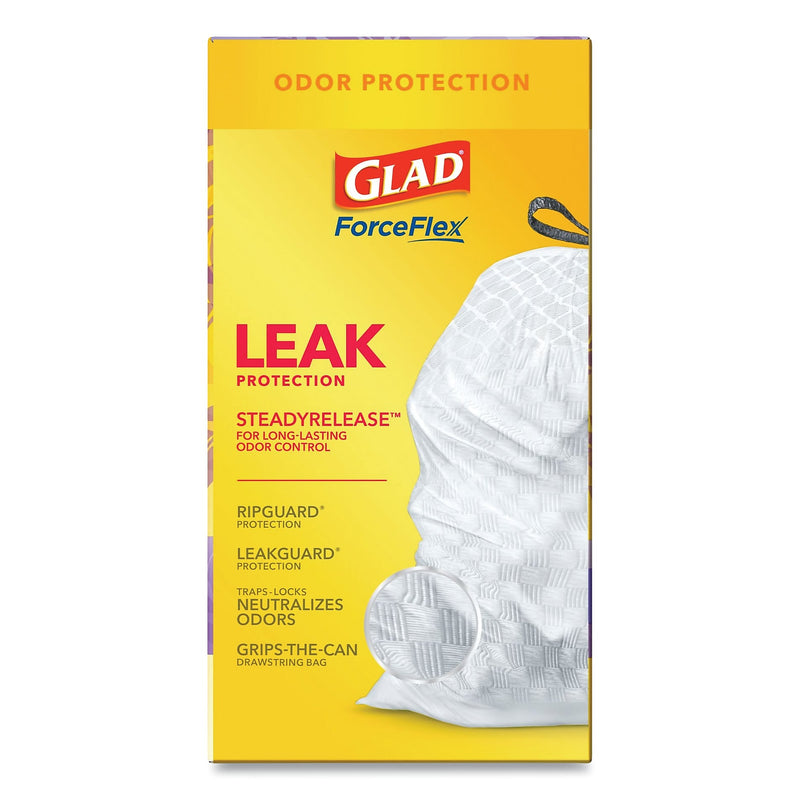Glad OdorShield Tall Kitchen Drawstring Bags, 13 gal, 0.95 mil, 24" x 27.38", White, 80/Box (CLO78902BX)
