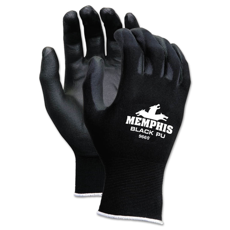 MCR Safety Economy PU Coated Work Gloves, Black, Medium, 1 Dozen (CRW9669M)