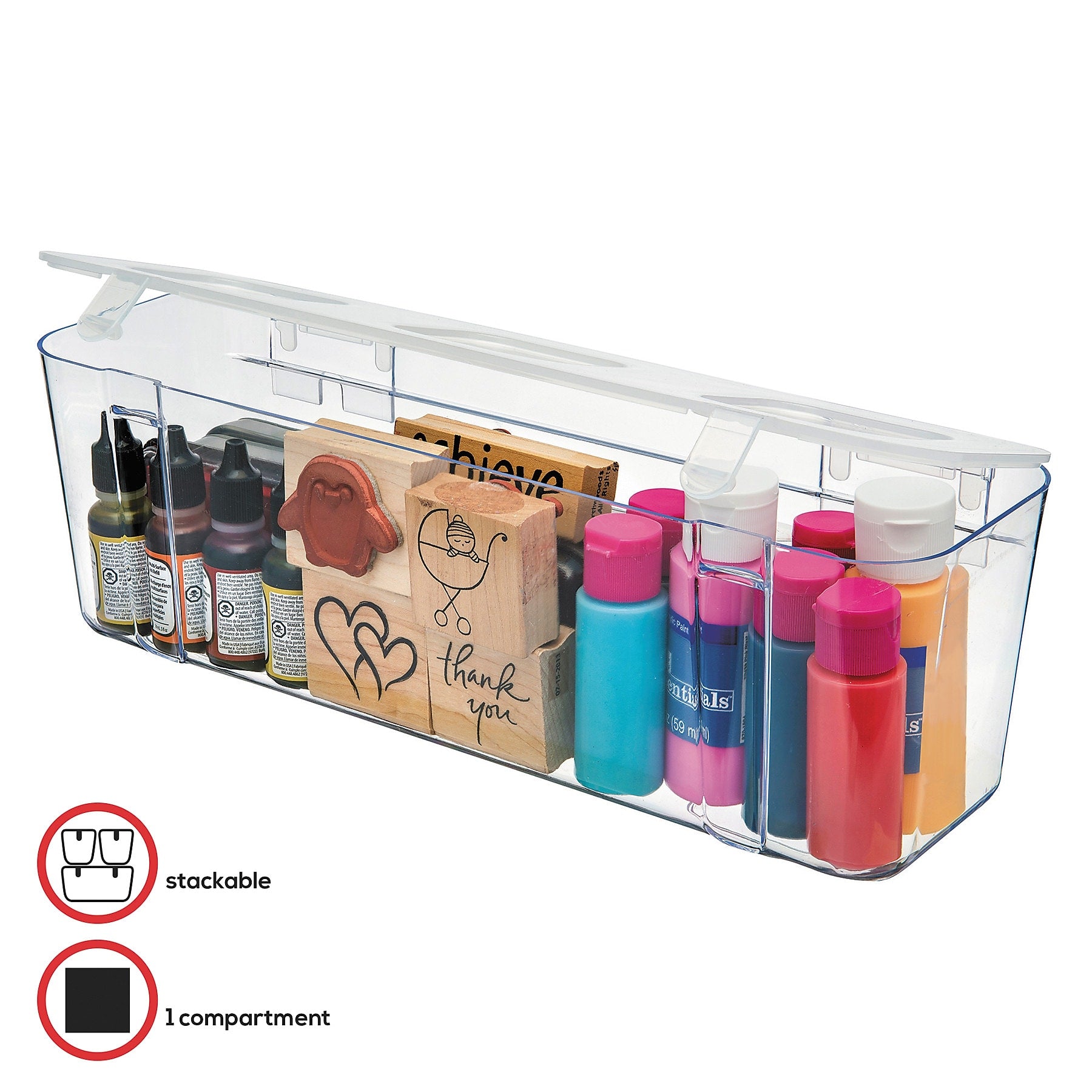 Deflect-O Stackable Containers, Large, Clear (DEF29301CR)