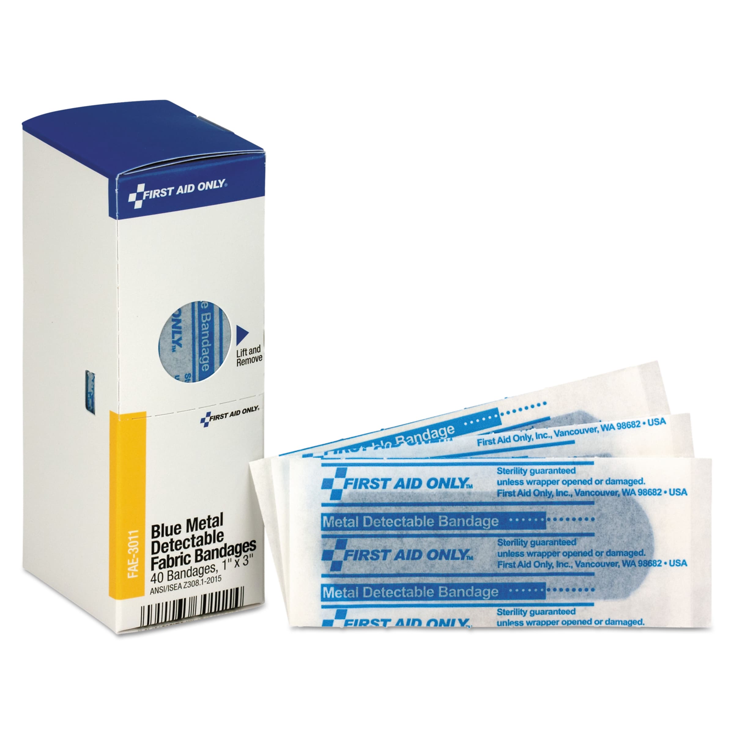 First Aid Only Refill f/SmartCompliance Gen Cabinet, Blue Metal Detectable Bandages, 40/Box (FAOFAE3011)