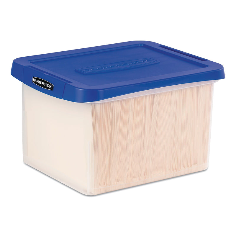 Bankers Box Heavy Duty Plastic File Storage, Letter/Legal Files, 14" x 17.38" x 10.5", Clear/Blue, 2/Pack (FEL0086202)