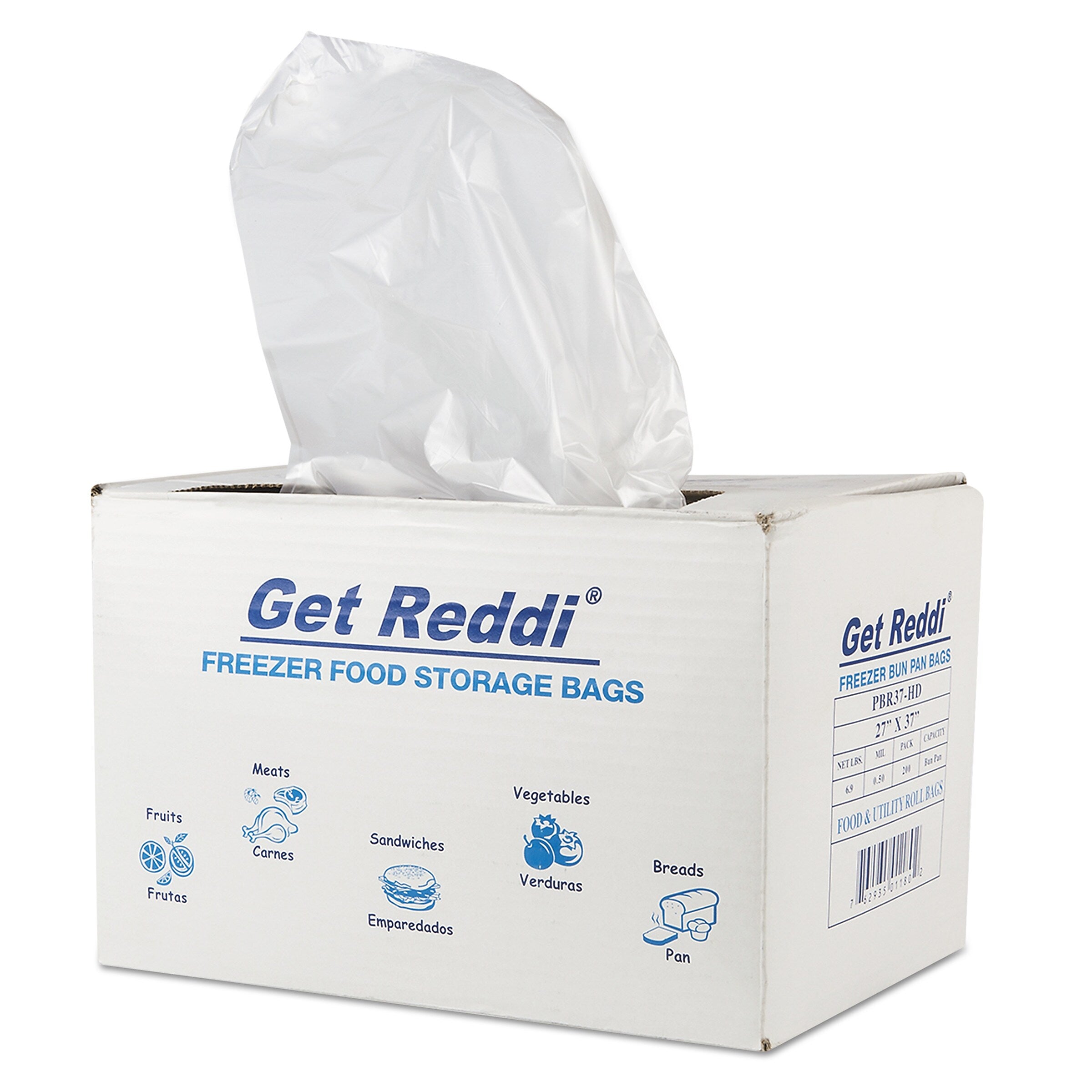 Inteplast Get Reddi Freezer Food Storage Bags, 0.5 mil, 27" x 37", Natural, 200/Carton (IBSPBR37HD)