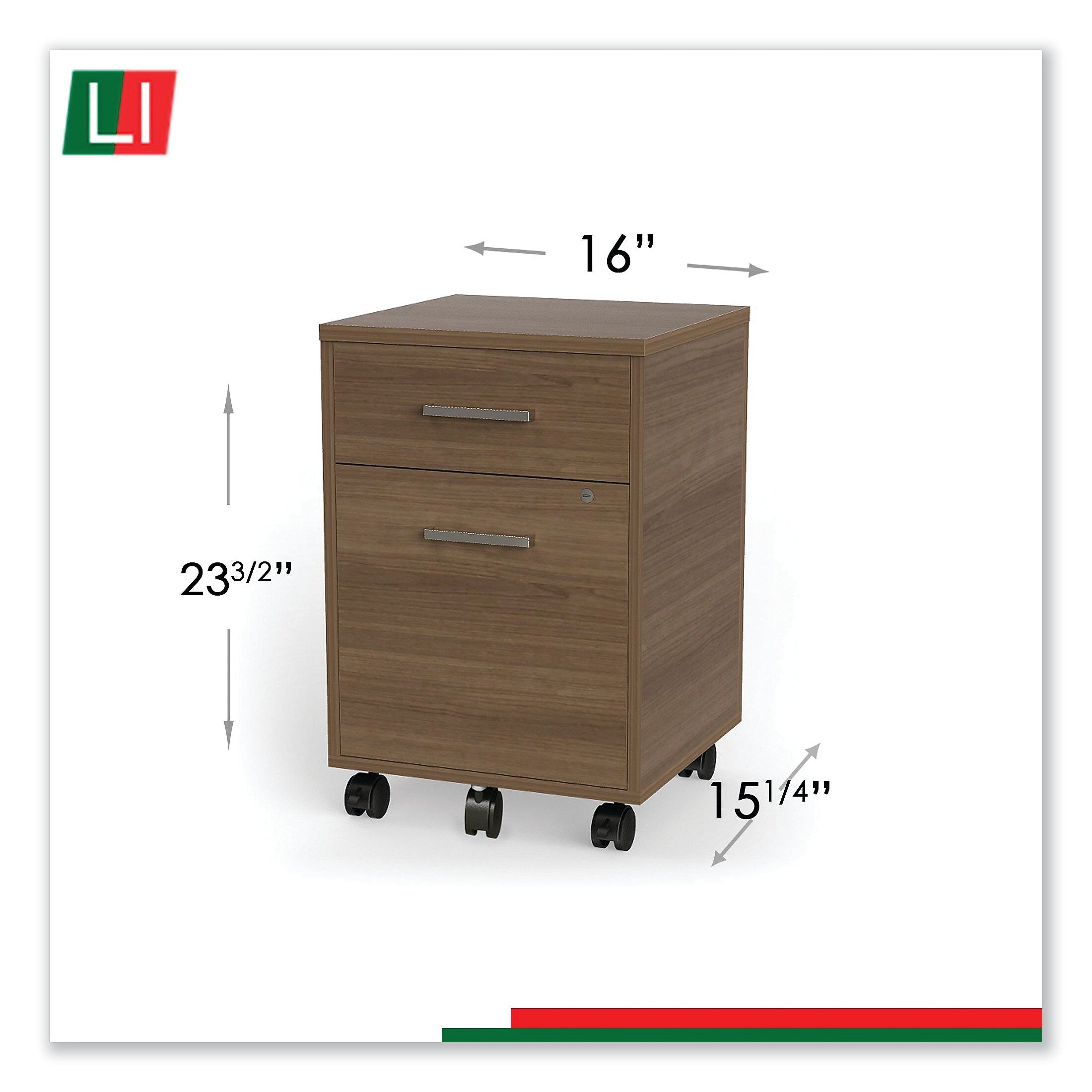 Linea Italia Urban Mobile File Pedestal, 16w x 15.25d x 23.75h, Natural Walnut (LITUR610NW)