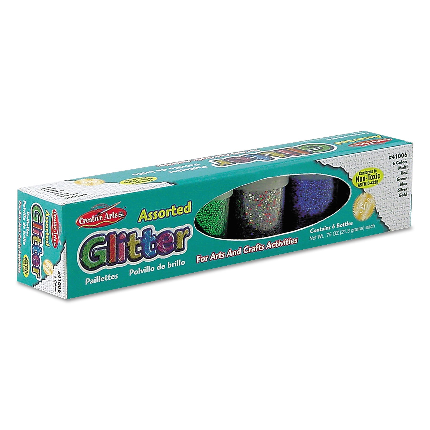 Creative Arts Charles Leonard Glitter Set, Assorted,.75 oz Shaker-Top Jar, 6/set (LEO41006)