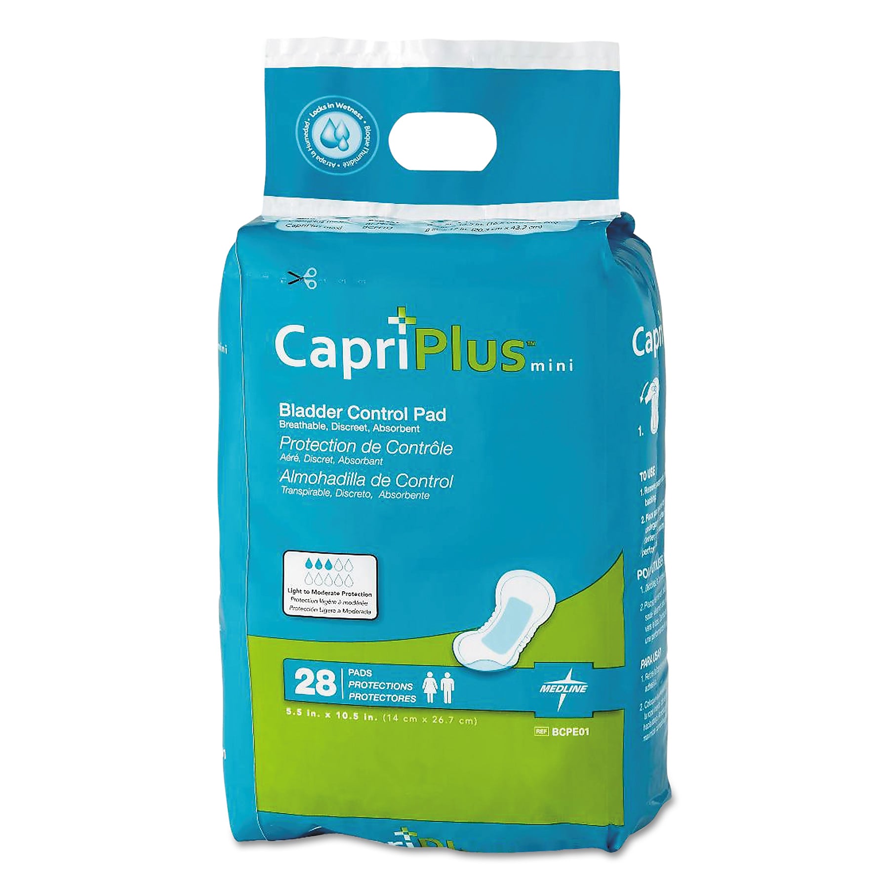 Medline Capri Plus Bladder Control Pads, Regular, 5.5" x 10.5", 28/Pack, 12/Carton (MIIBCPE01CT)