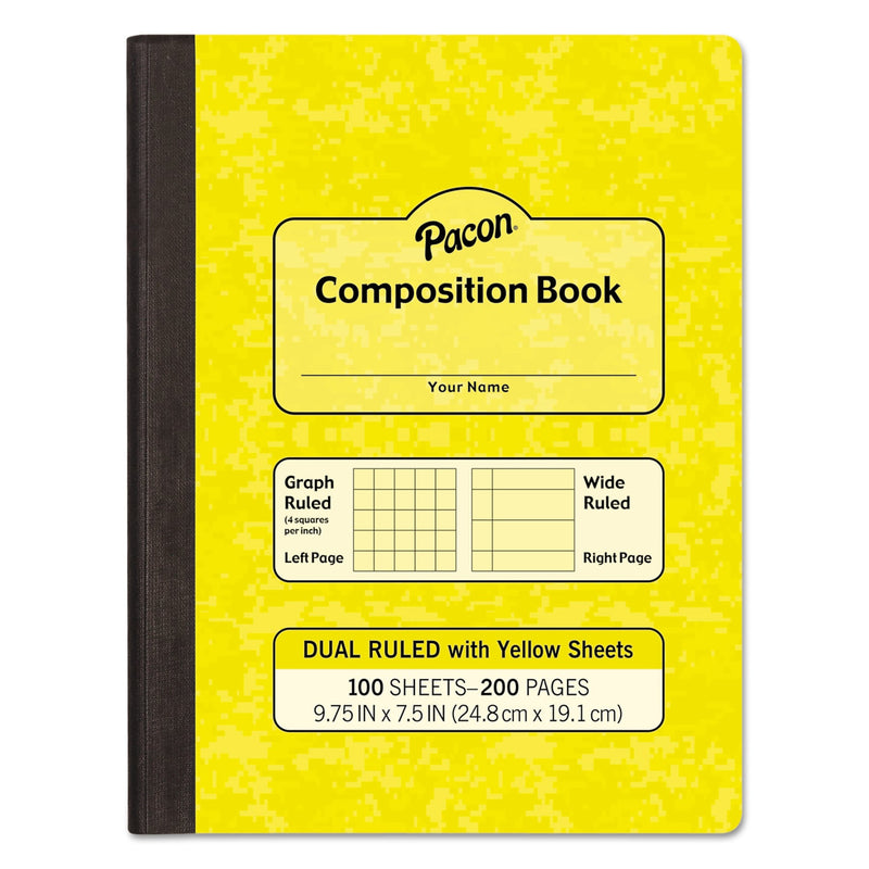 Pacon Composition Book, Wide/Legal Rule, Yellow Cover, 9.75 x 7.5, 100 Sheets (PACMMK37163)