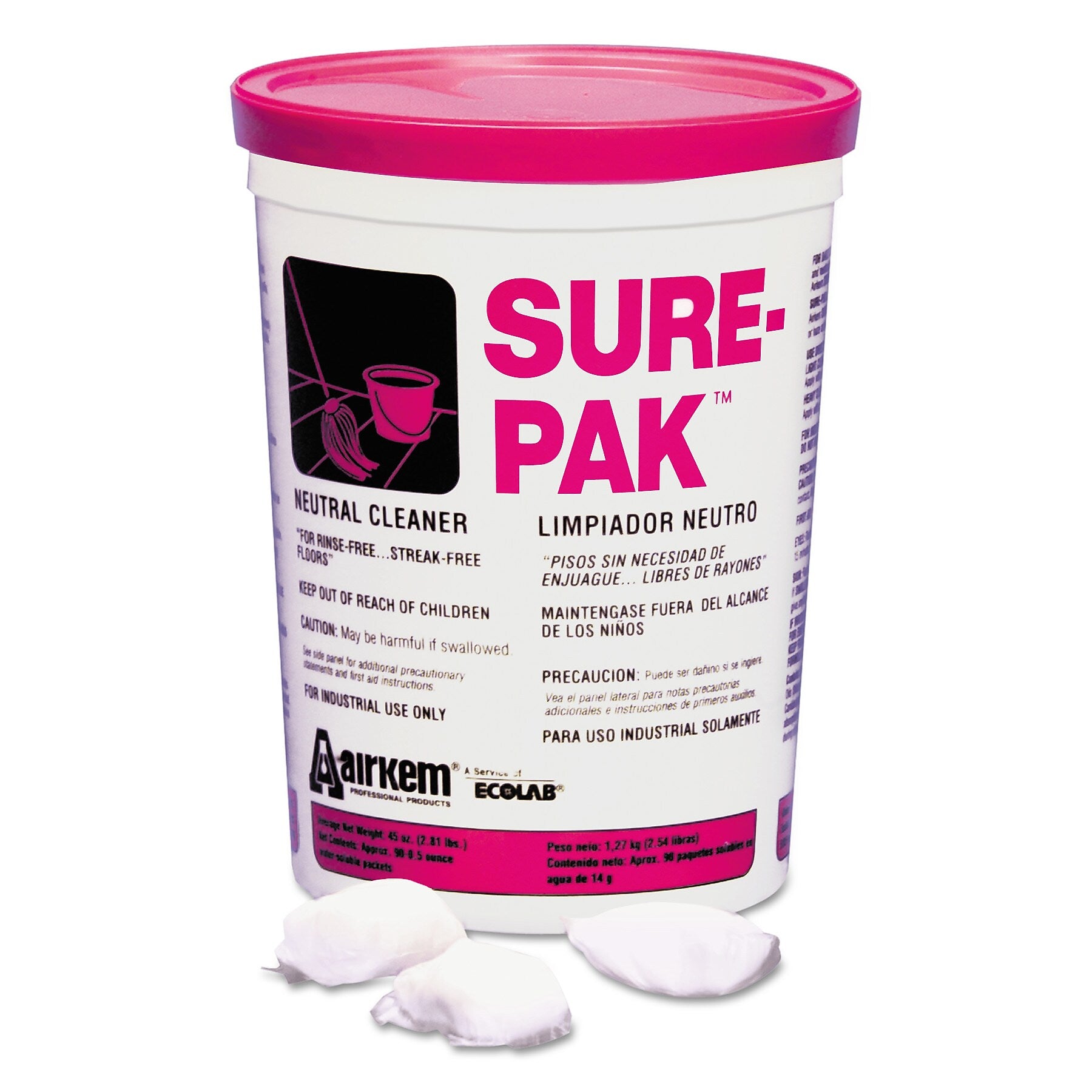 AbilityOne 7930014181104, SKILCRAFT, Ecolab Sure Pak Floor Cleaner, Fresh Scent, 100 Packs/Tub (NSN4181104)