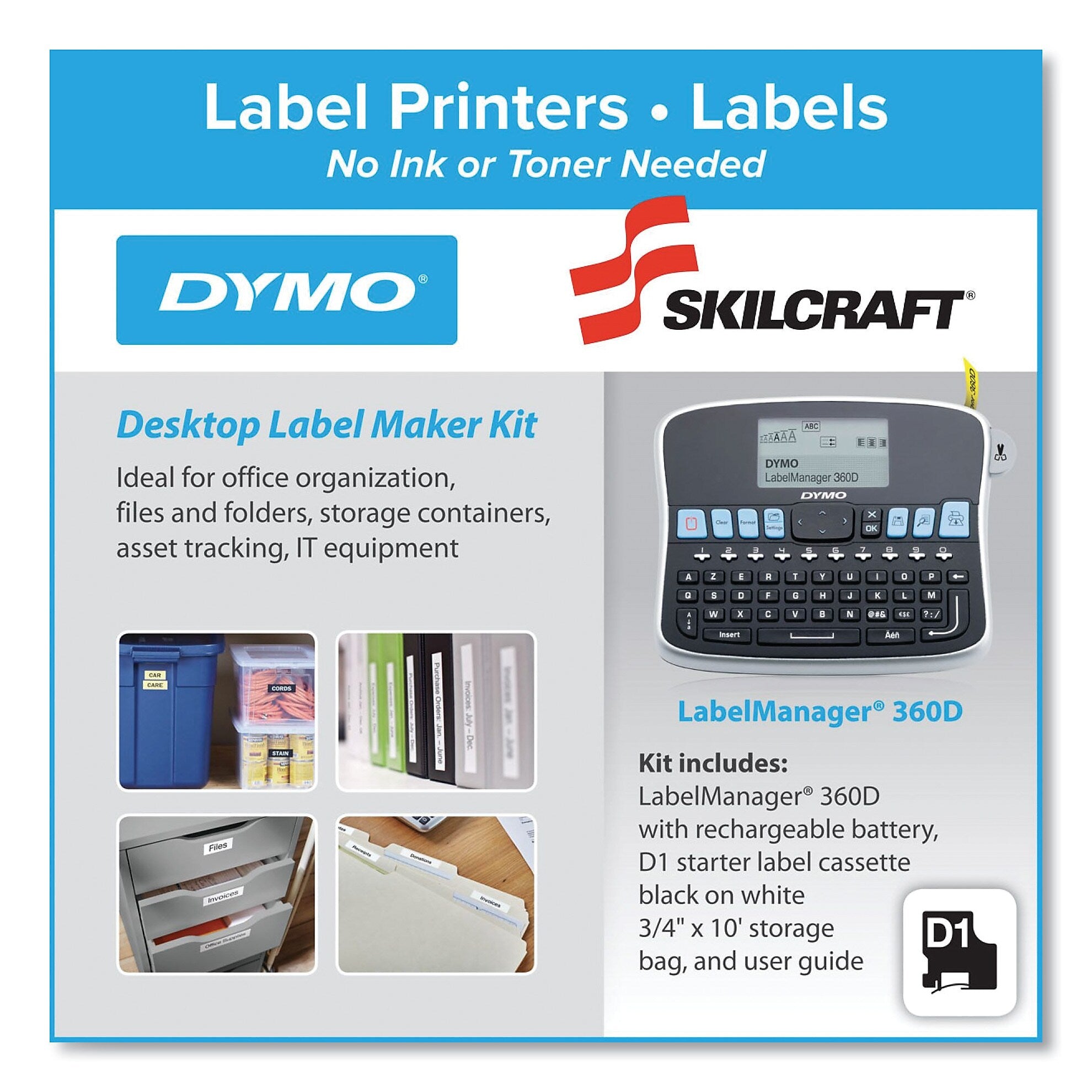 AbilityOne 7490016576124, Dymo/SKILCRAFT LabelManager 360D Desktop Label Maker Kit, 2 Lines, 2.8 x 7.76 x 5.91 (NSN6576124)
