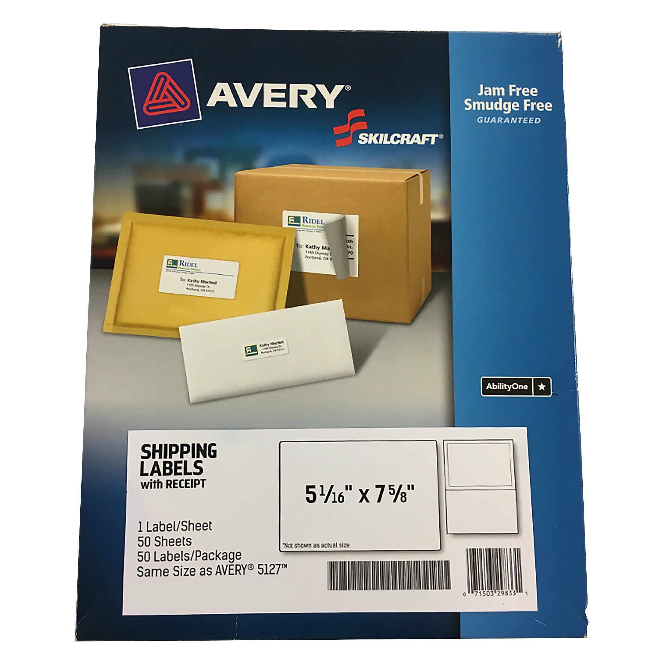 AbilityOne SKILCRAFT Shipping Label with Paper Receipt, Laser Printers, 5.06 x 7.63, White, 50/Pack (NSN6736511)