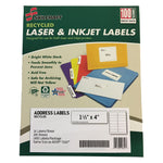 AbilityOne SKILCRAFT Recycled Labels, Inkjet/Laser Printers, 1.33 x 4, White, 14/Sheet, 100 Sheets/Box (NSN6736513)