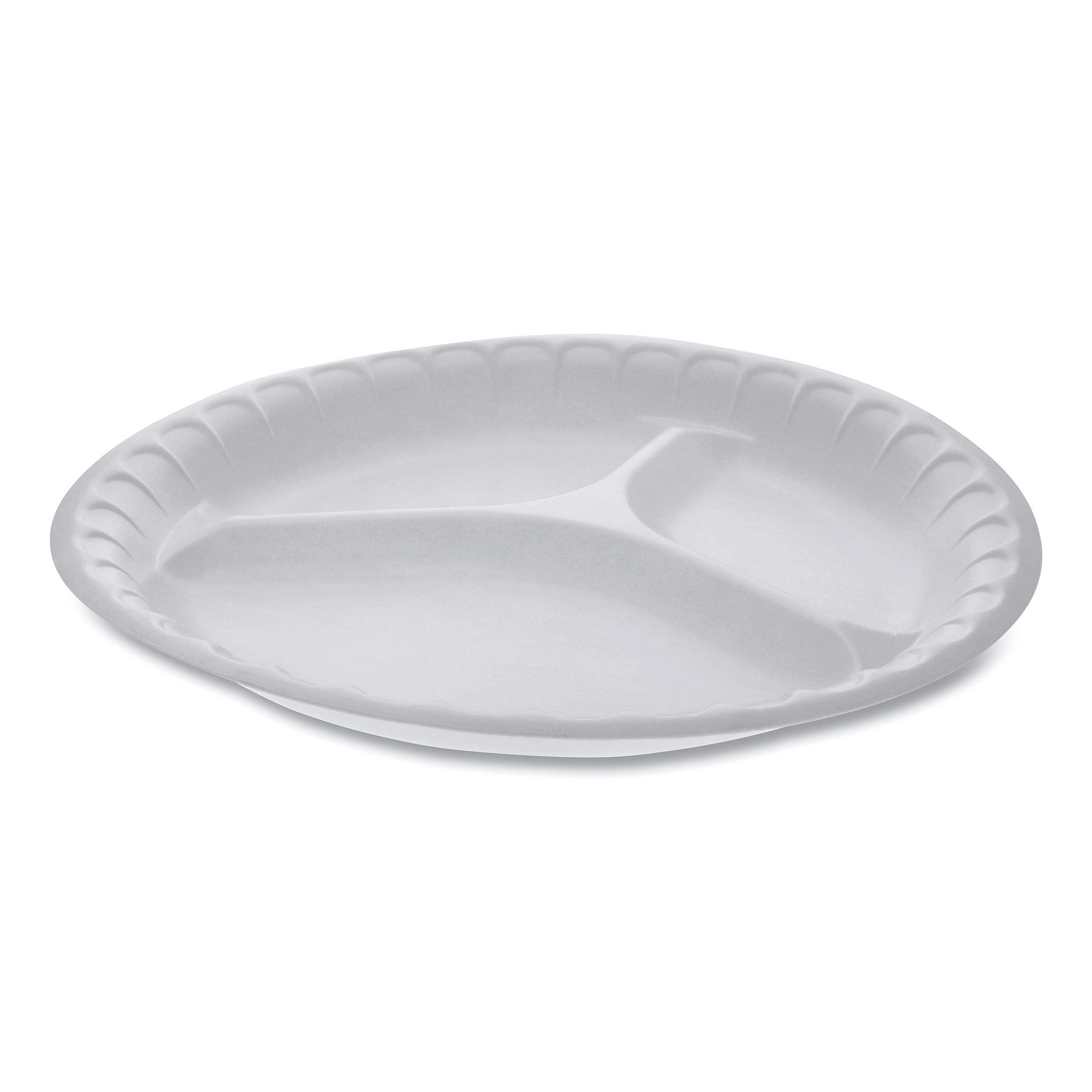 Pactiv Unlaminated Foam Dinnerware, 3-Compartment Plate, 10.25" Diameter, White, 540/Carton (PCT0TH10044000Y)